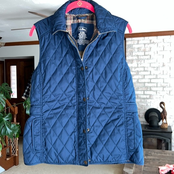 Dark Blue Diamond Quilted LL BEAN Snap & Zip Insulated Vest Medium - Picture 1 of 7